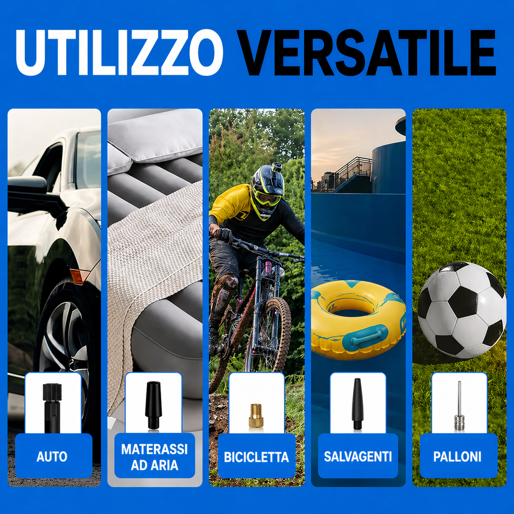 Mini Compressore Aria Portatile Elettrico – Gonfiatore per Bici, Moto, Auto e Palloni